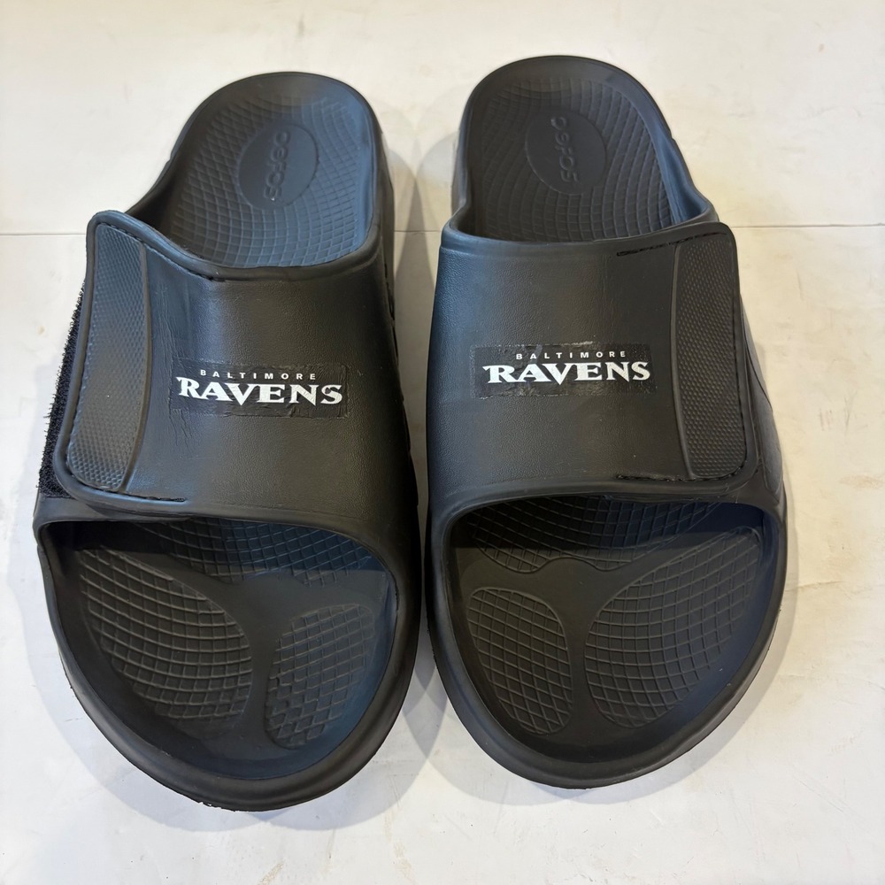 Oofos Baltimore Ravens Tyler Linderbaum 64 OOahh Sport Flex Slides Mens 13 Black
